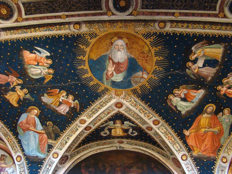 Padre Eterno benedicente e angeli, scuola foppesca, affresco dell'aula claustrale