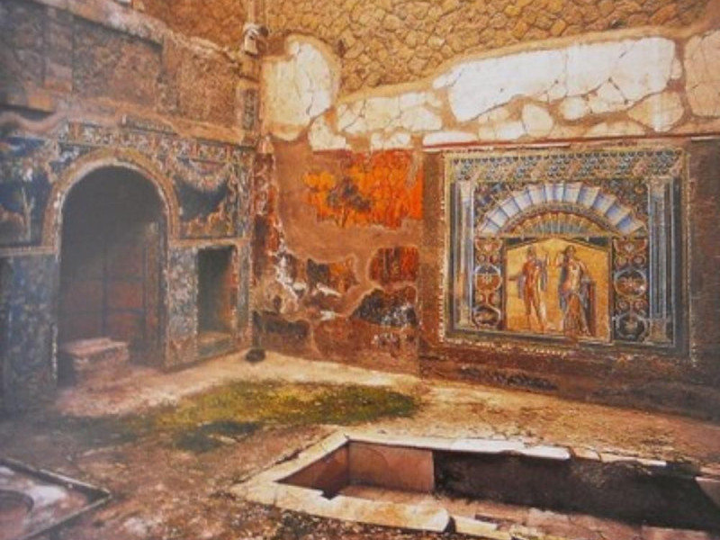 Scavi di Ercolano, viridarium con ninfeo a mo