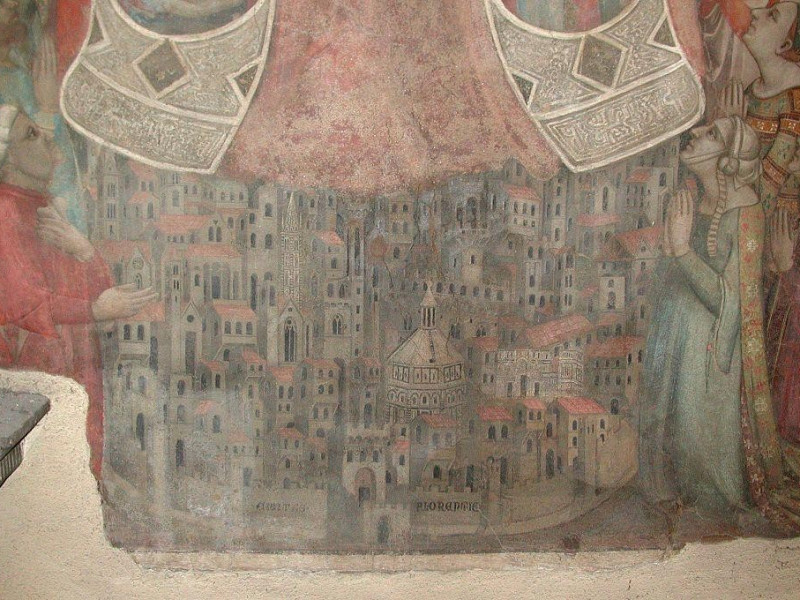 Madonna della misericordia (Daddi): dettaglio della più antica veduta di firenze Madonna della misericordia (Daddi): dettaglio della più antica veduta di firenze