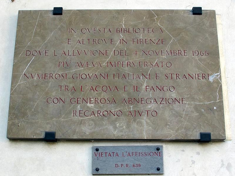 Biblioteca Nazionale Centrale: targa in ricordo dell'alluvione di Firenze